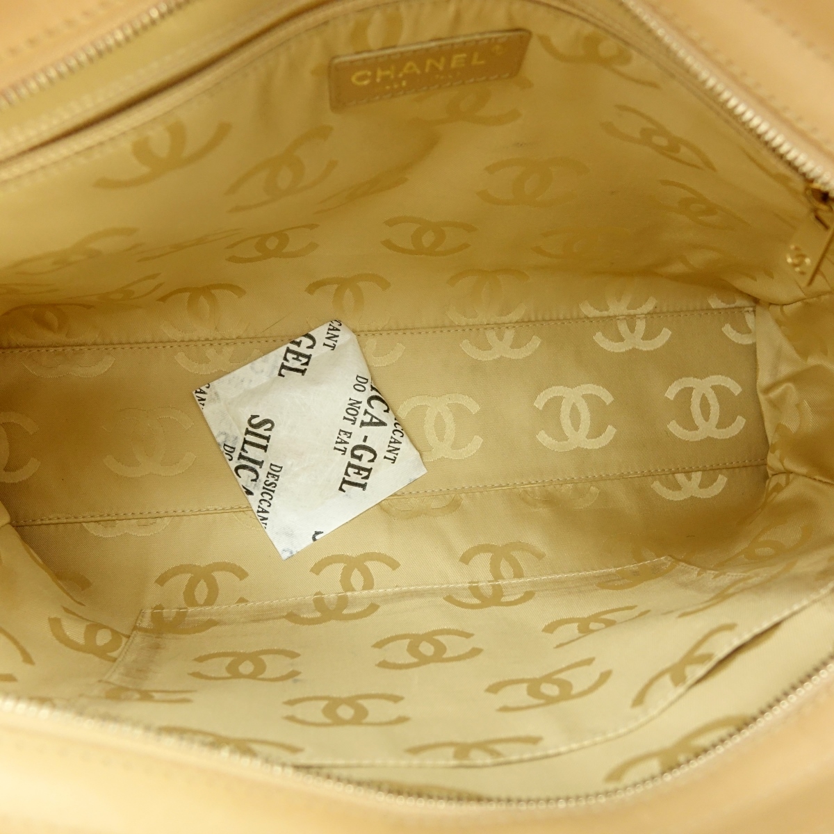 Chanel Beige Quilted Leather Zip Shopping Bag