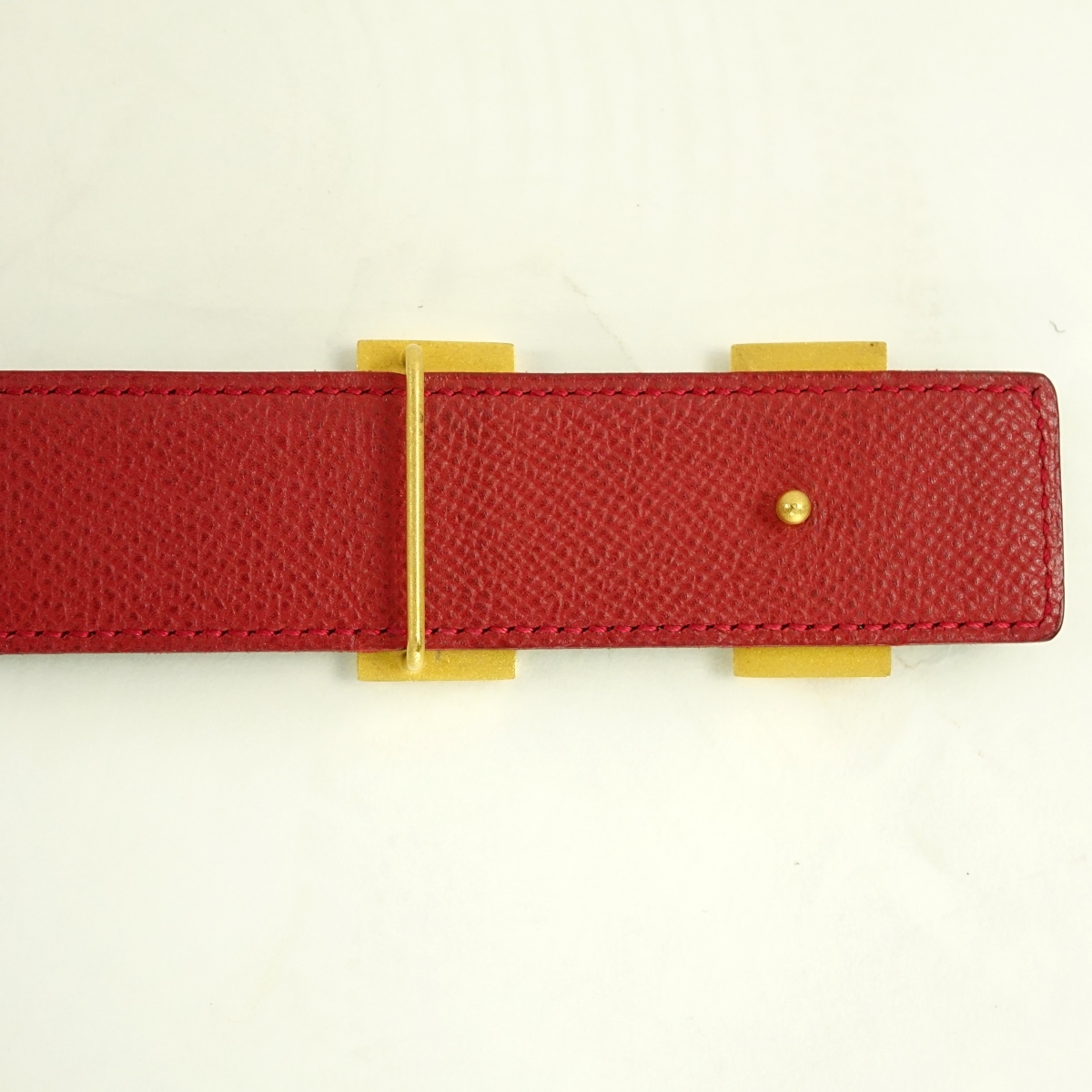 Hermes Bamboo/Rouge Epsom Leather and Gold H Belt