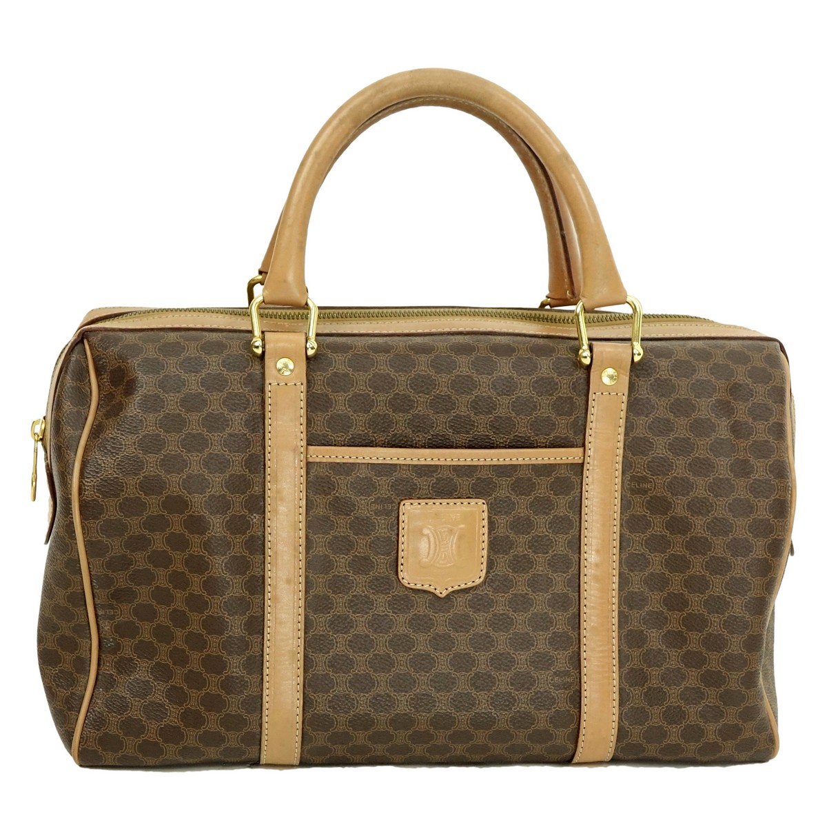 Celine Brown Macadame Canvas Boston Bag MM