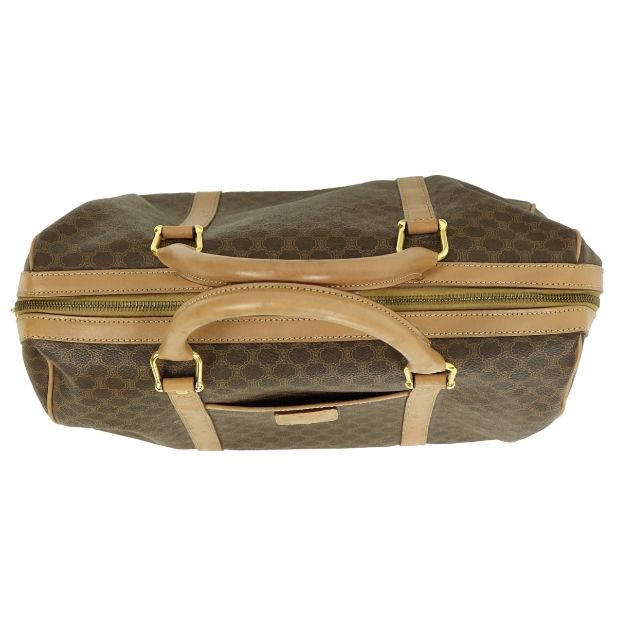 Celine Brown Macadame Canvas Boston Bag MM