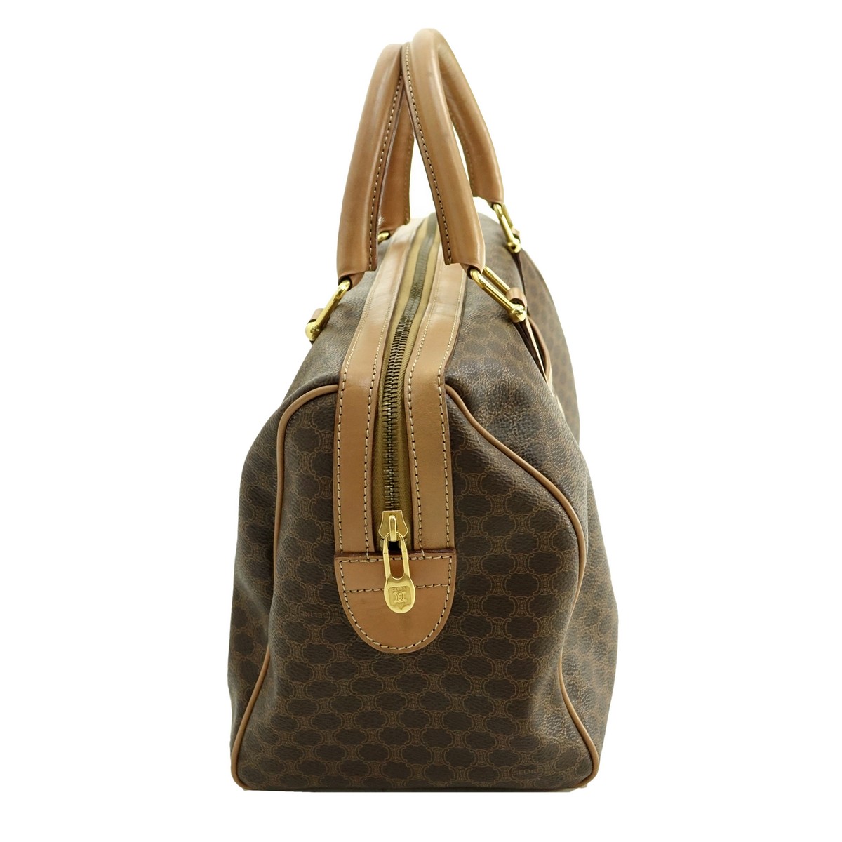Celine Brown Macadame Canvas Boston Bag MM