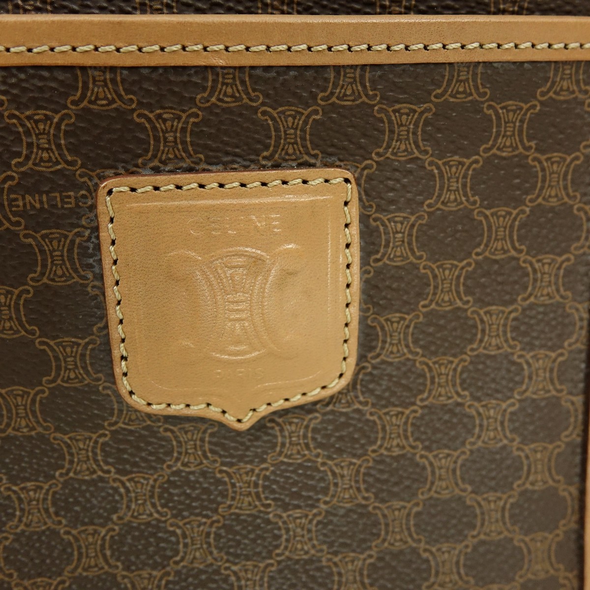Celine Brown Macadame Canvas Boston Bag MM