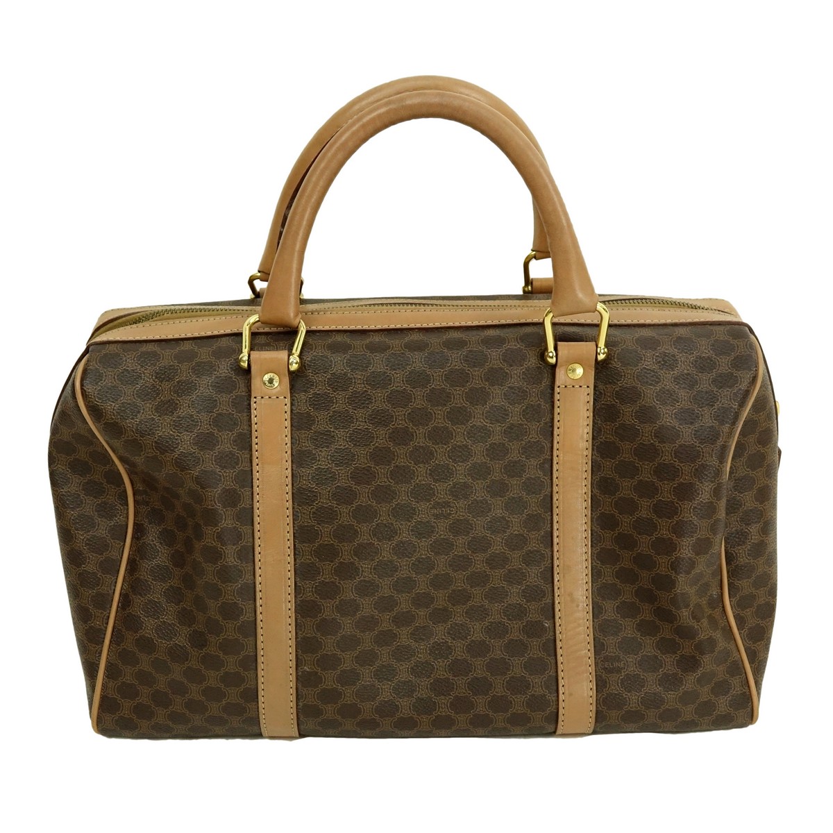 Celine Brown Macadame Canvas Boston Bag MM