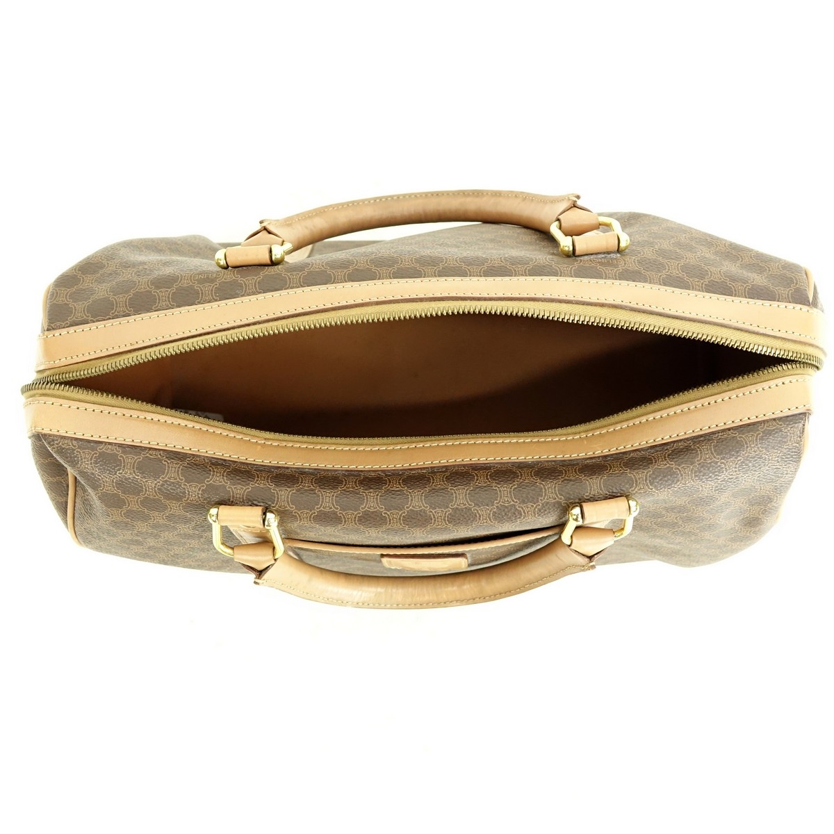 Celine Brown Macadame Canvas Boston Bag MM
