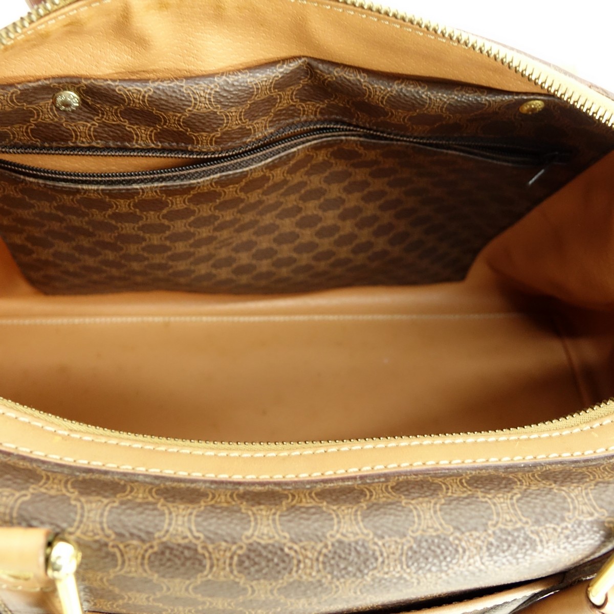 Celine Brown Macadame Canvas Boston Bag MM