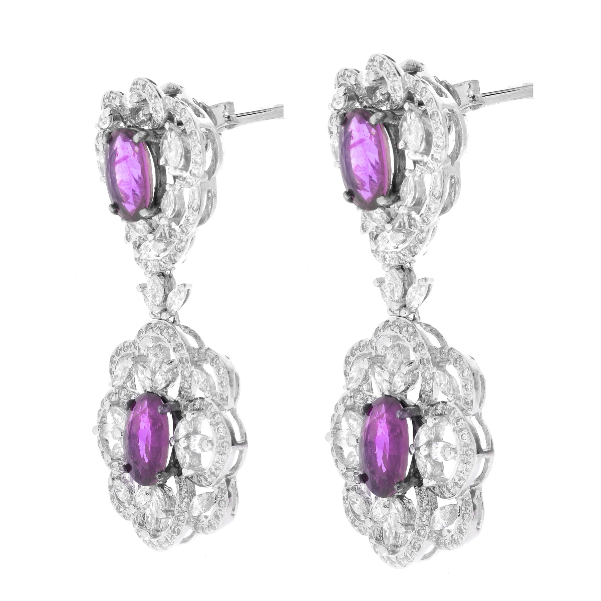 Diamond, Rubelite and 18K Gold Earrings