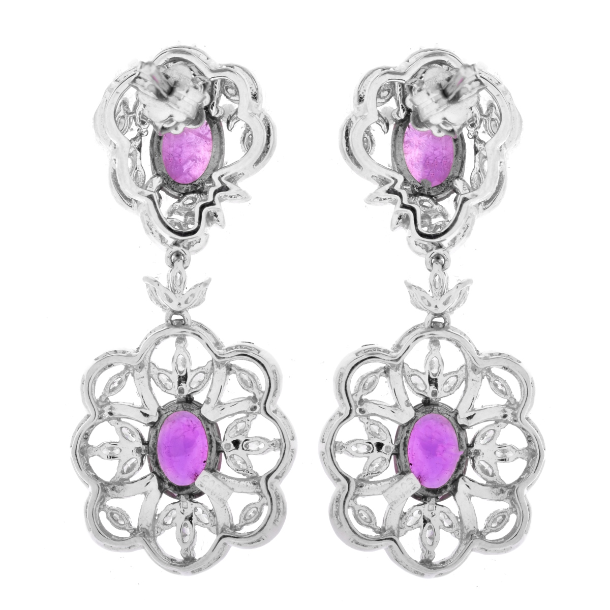 Diamond, Rubelite and 18K Gold Earrings