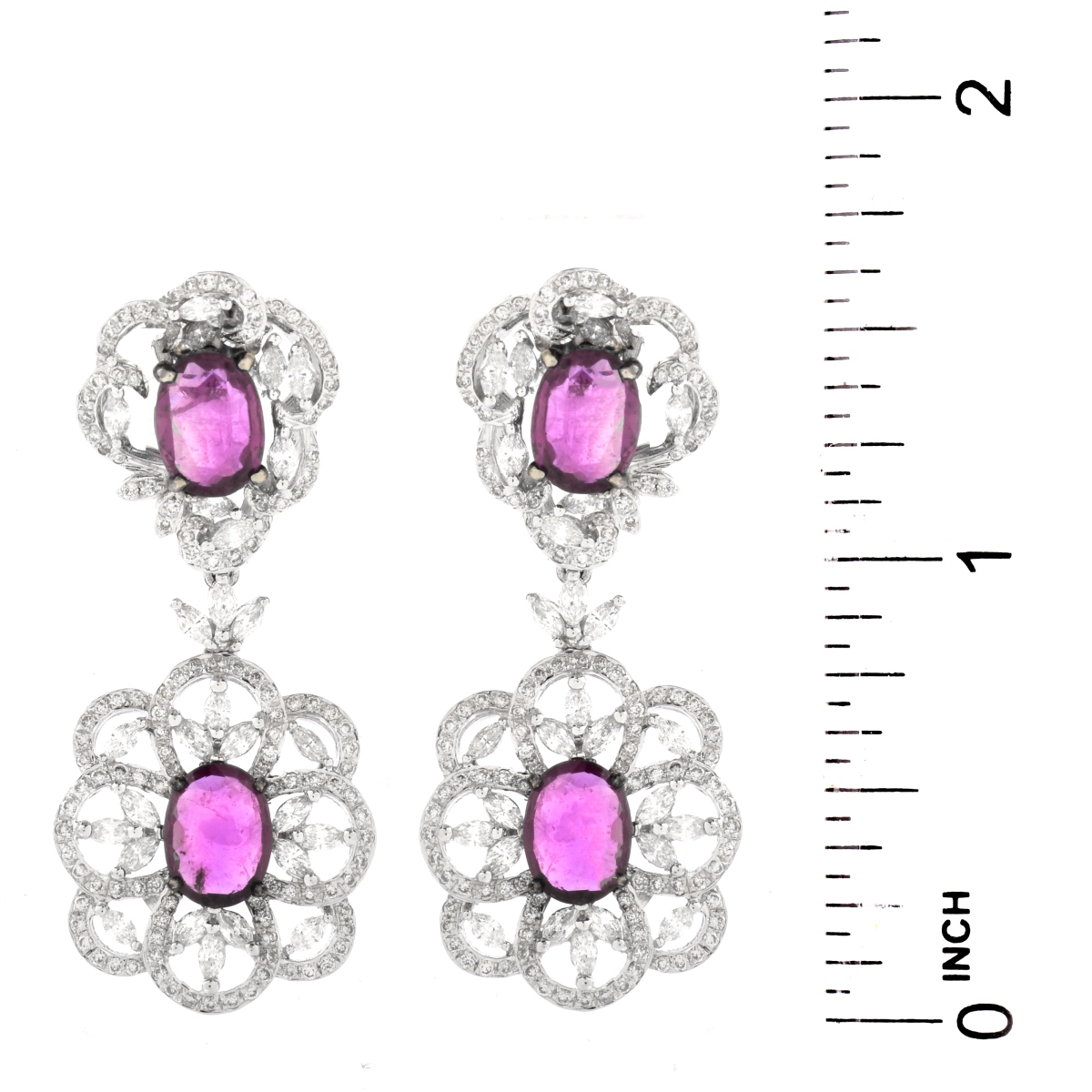 Diamond, Rubelite and 18K Gold Earrings