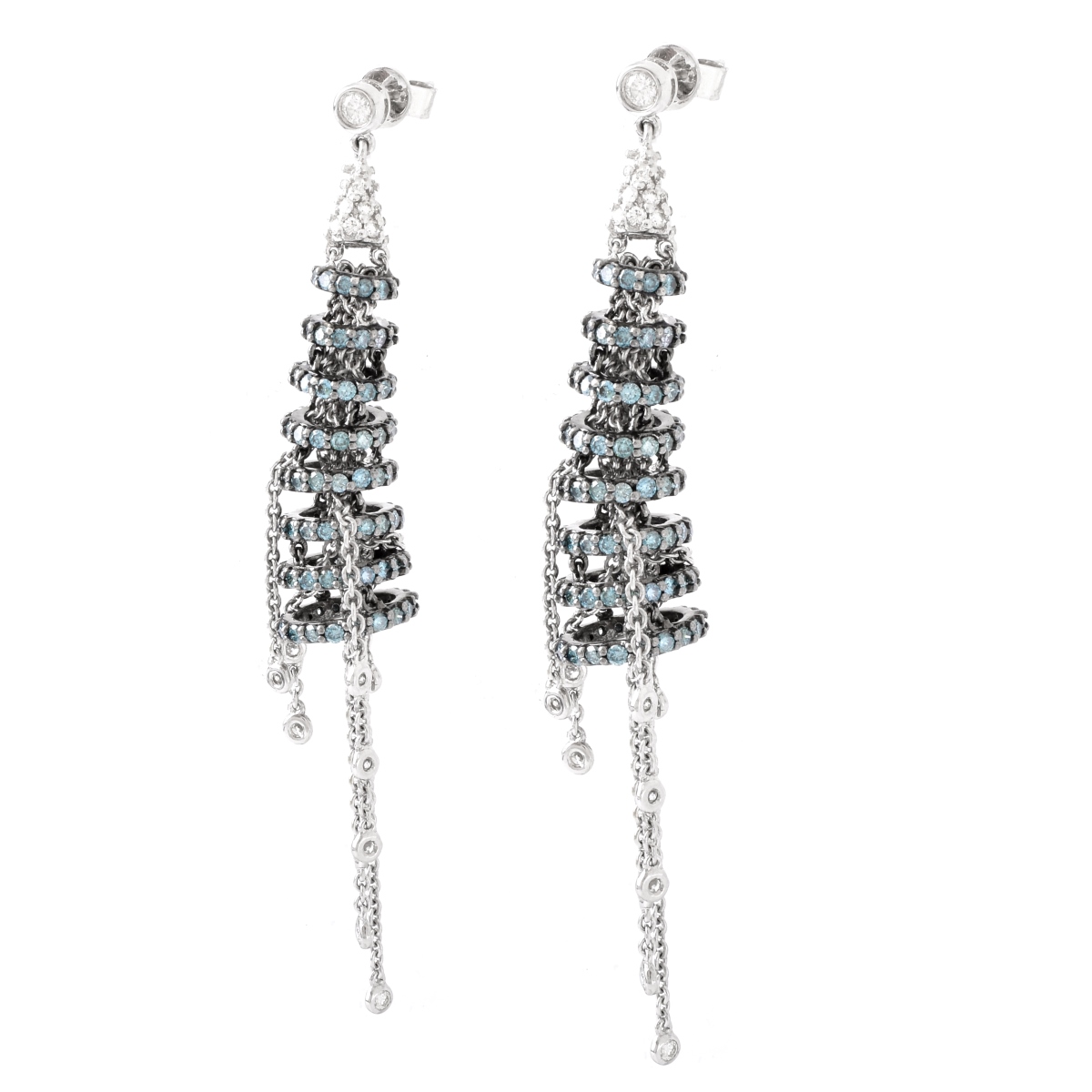 Blue and White Diamond and 18K Gold Earrings