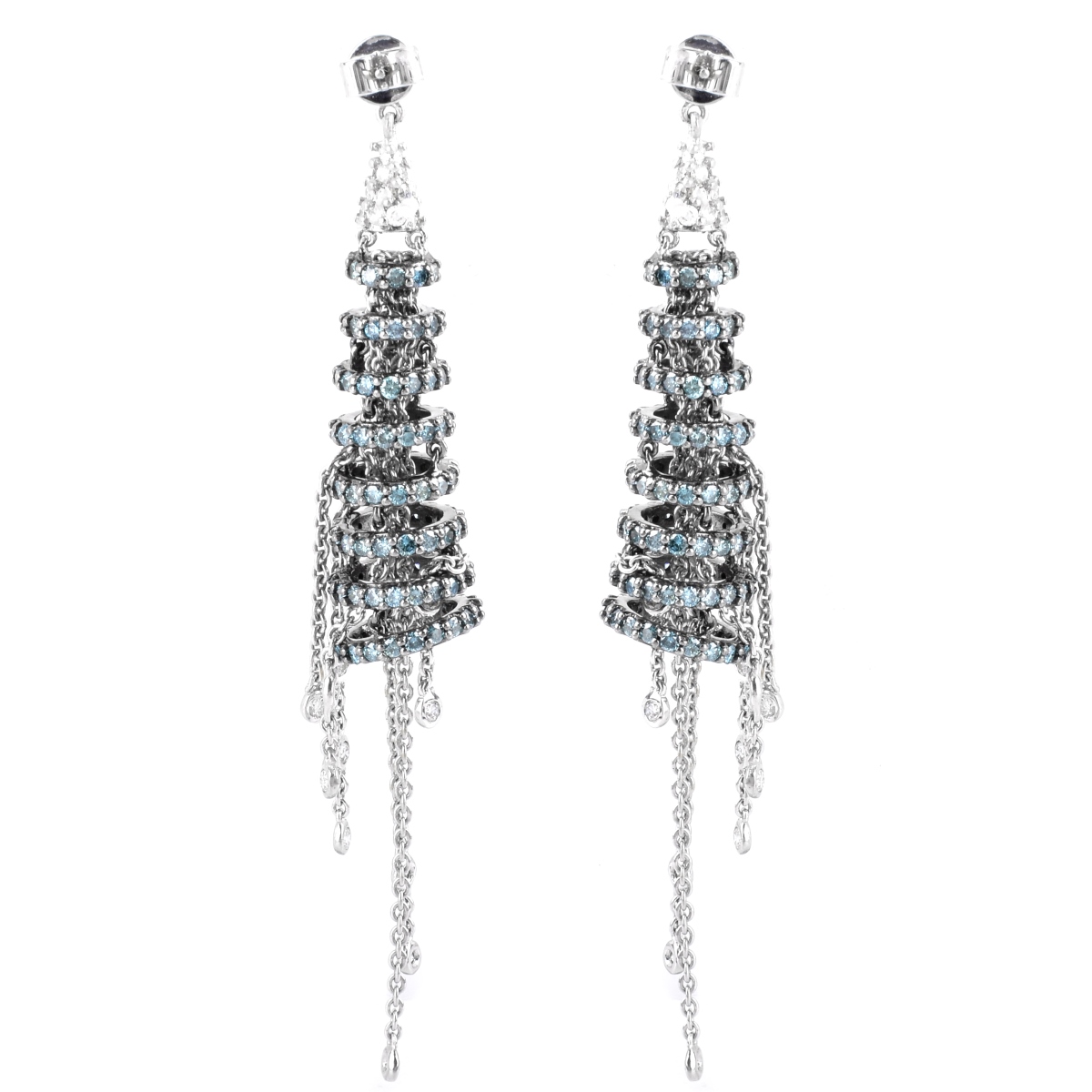 Blue and White Diamond and 18K Gold Earrings