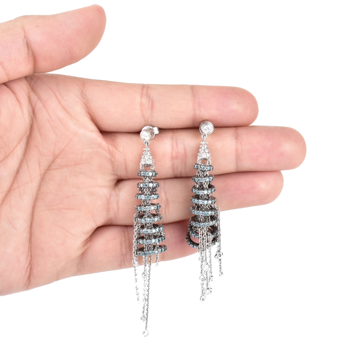 Blue and White Diamond and 18K Gold Earrings
