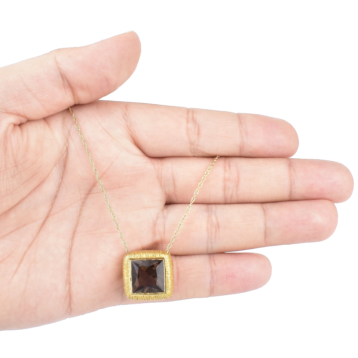 Smokey Quartz and 18K Gold Necklace