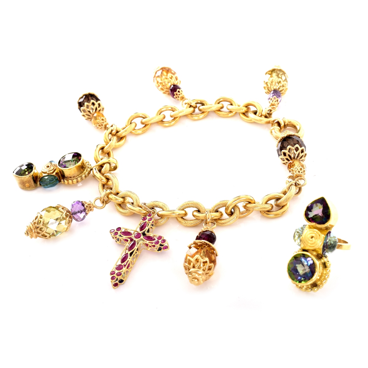 Multi Gemstone Charm Bracelet and Ring