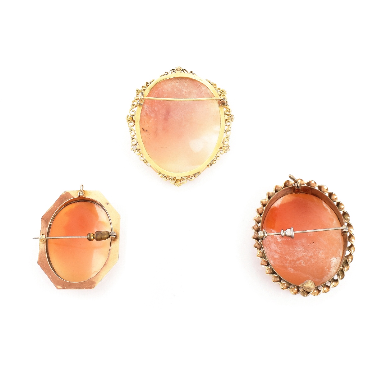 Three (3) Carved Shell and 14K Cameos