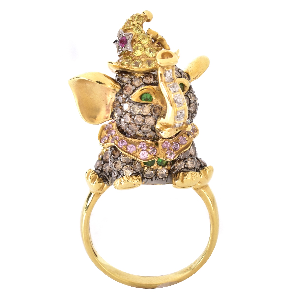 Diamond, Gemstone and 18K Gold Elephant Ring Kodner Auctions