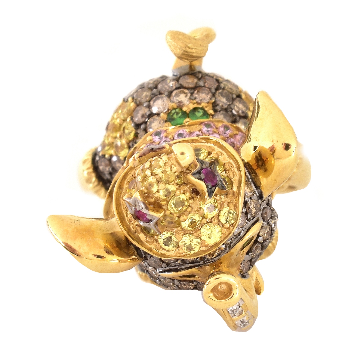 Diamond, Gemstone and 18K Gold Elephant Ring