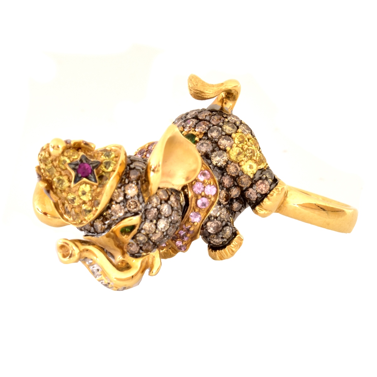 Diamond, Gemstone and 18K Gold Elephant Ring