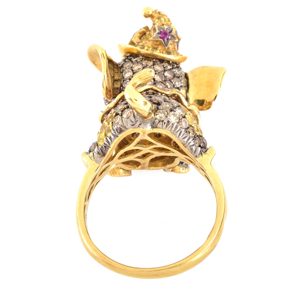 Diamond, Gemstone and 18K Gold Elephant Ring