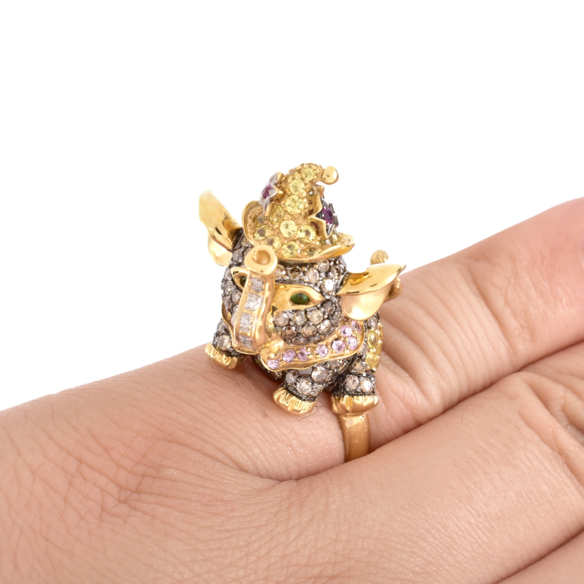Diamond, Gemstone and 18K Gold Elephant Ring