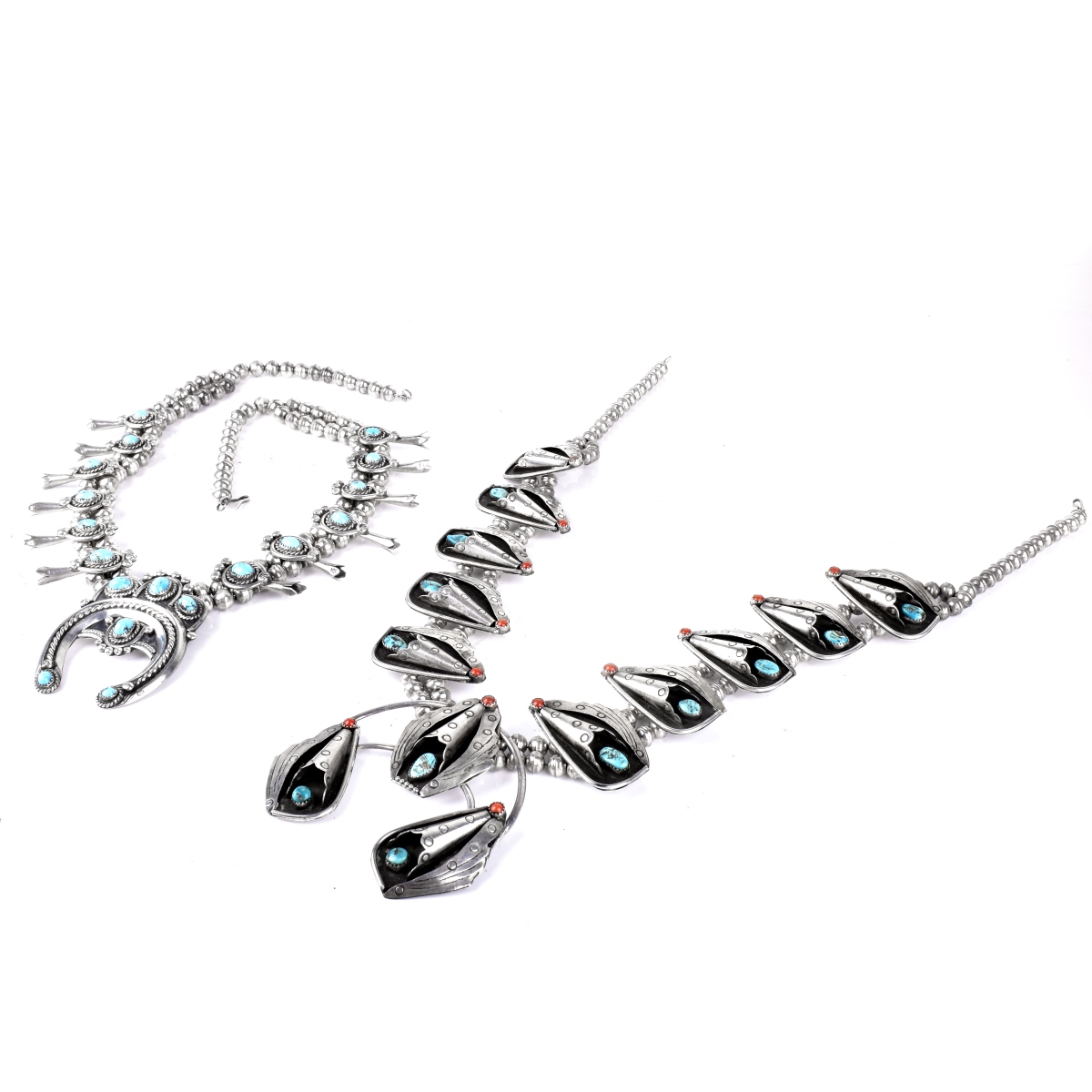 Two (2) Silver Turquoise Squash Blossom Necklaces