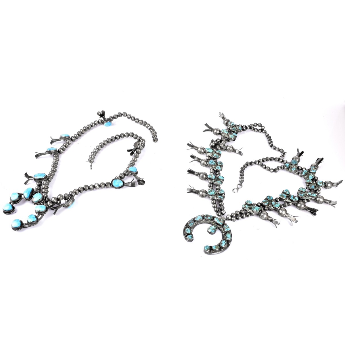 Two (2) Silver Turquoise Squash Blossom Necklaces