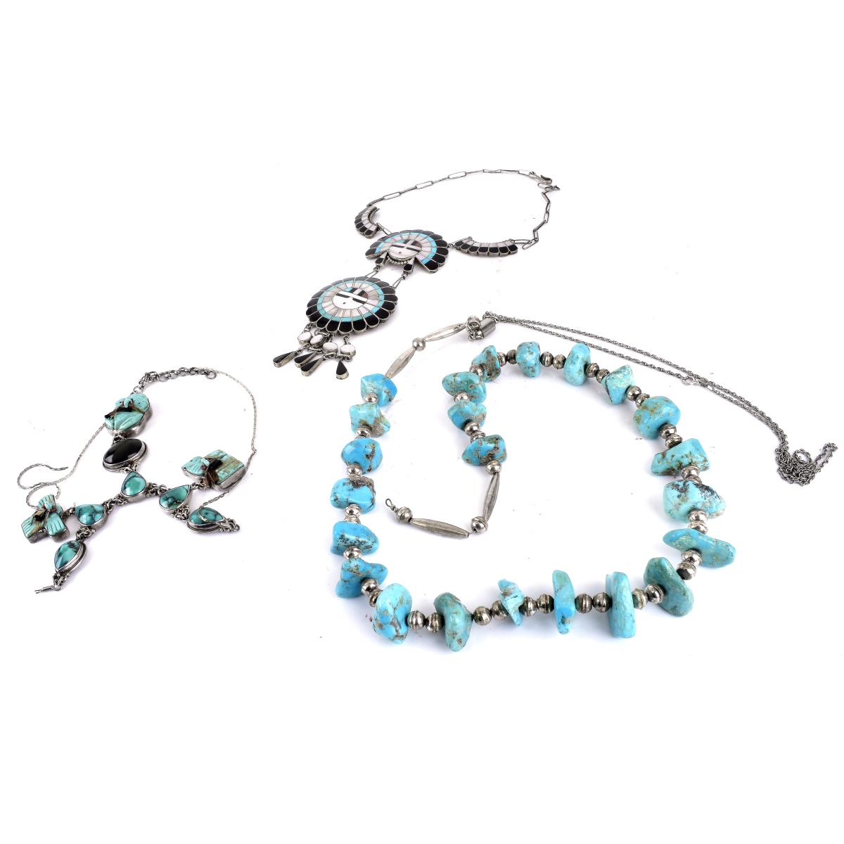 Three Silver and Turquoise Necklaces