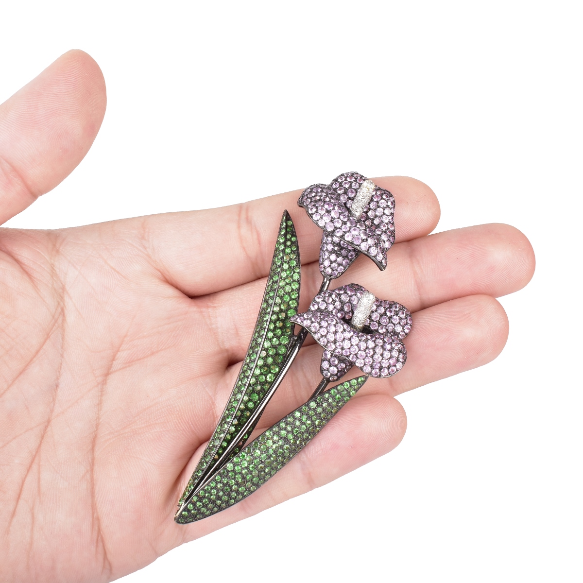 Pink Sapphire, Garnet, Diamond and 18K Flower Pin