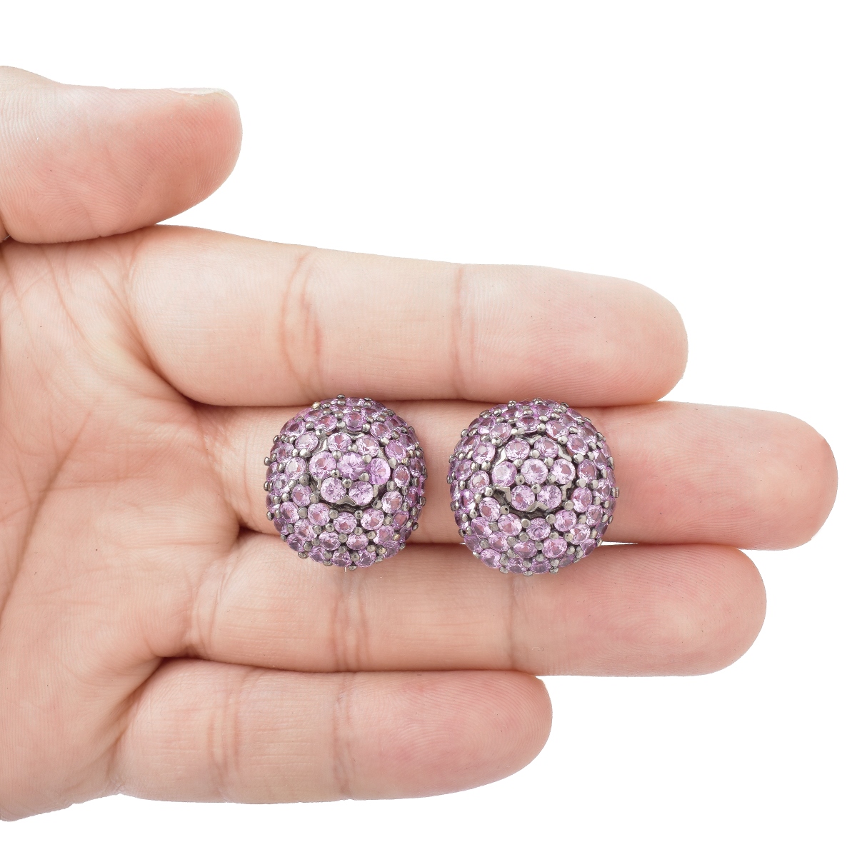 Pink Sapphire and 18K Gold Ear Clips