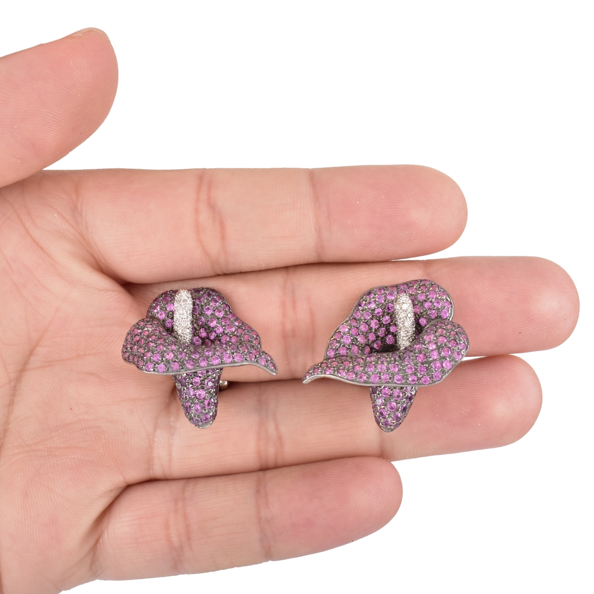 Pink Sapphire, Diamond and 18K Gold Pin