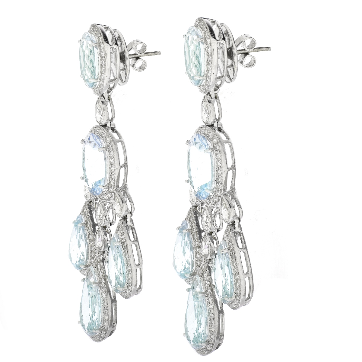 Aquamarine, Diamond and 18K Gold Earrings