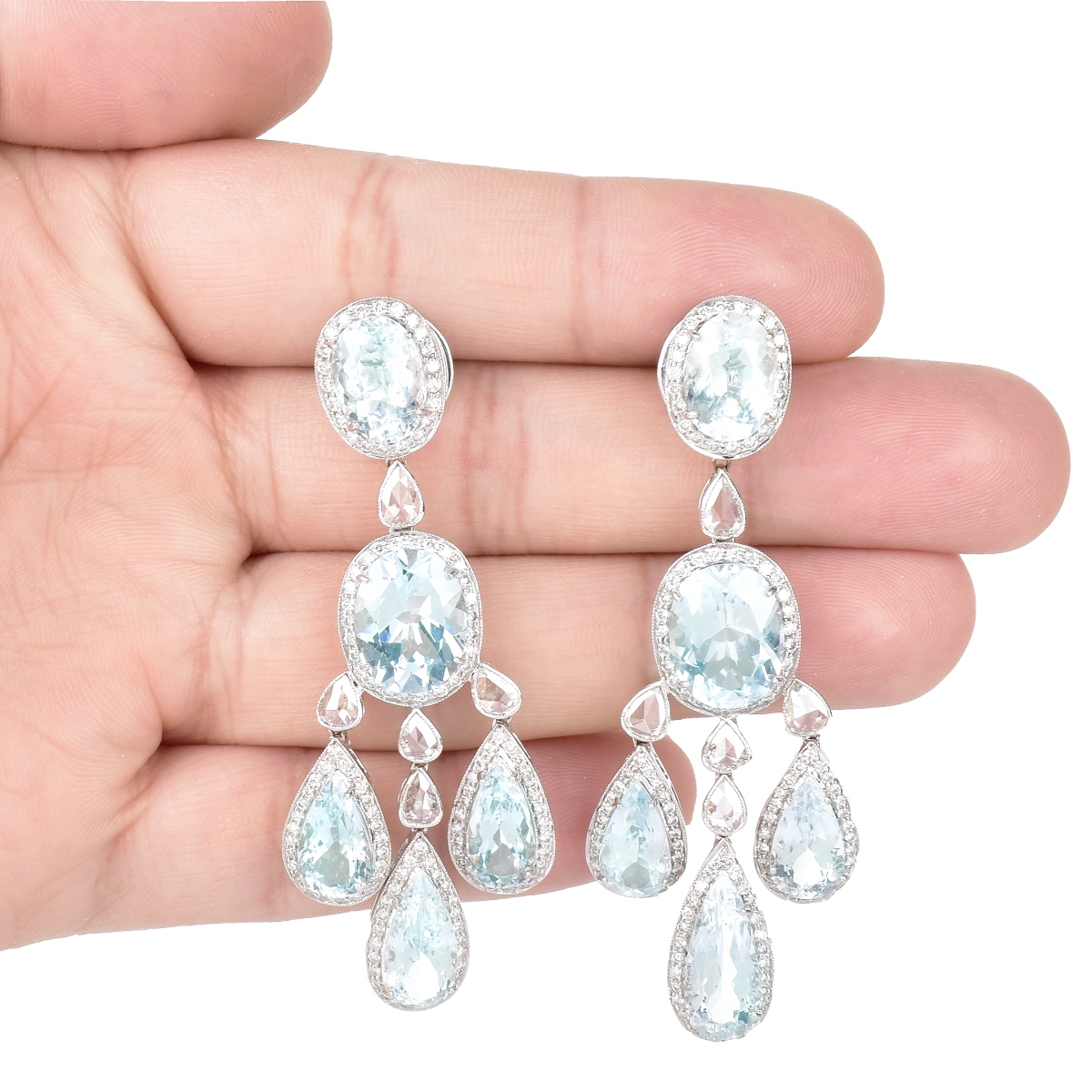 Aquamarine, Diamond and 18K Gold Earrings