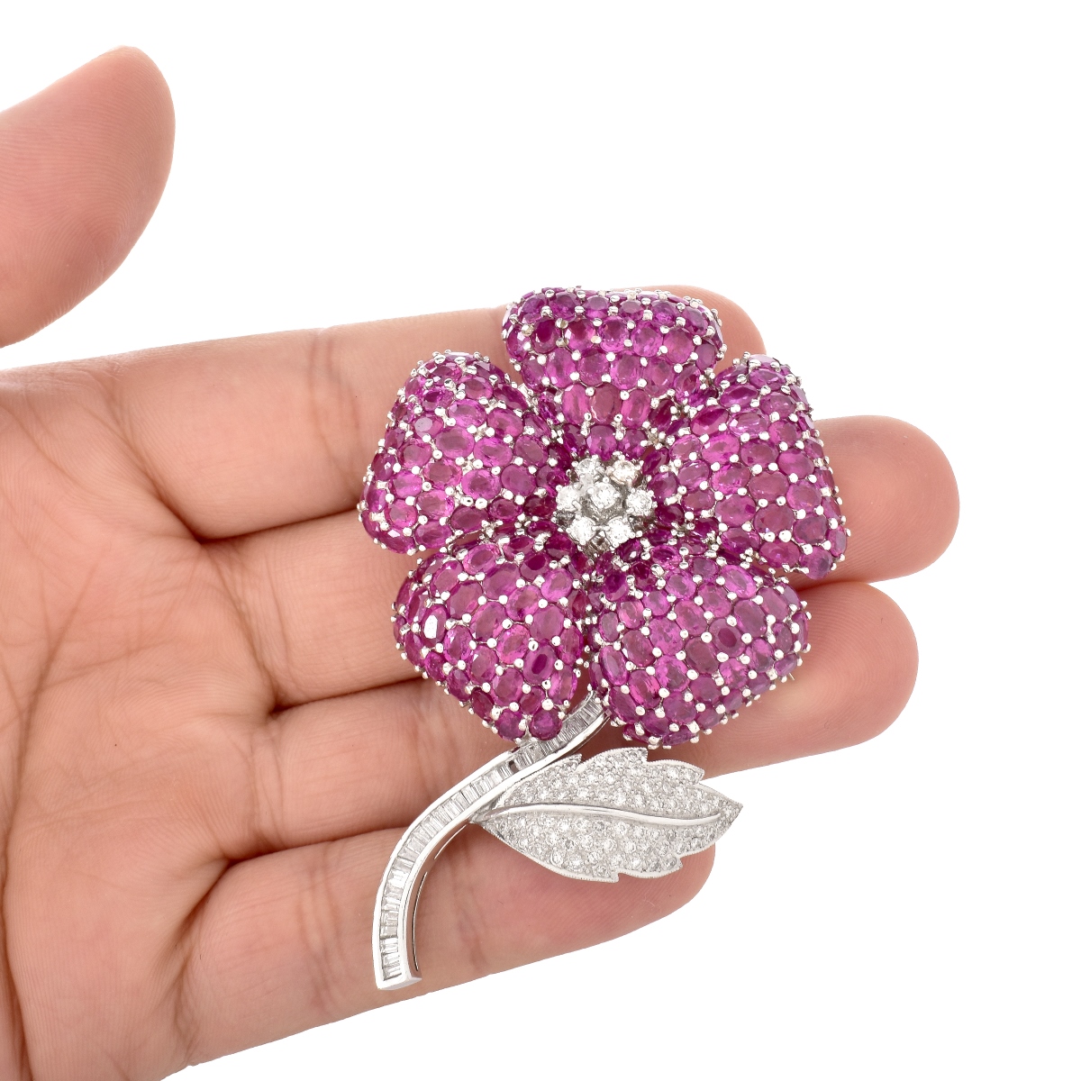 Burma Ruby, Diamond and 18K Gold Brooch