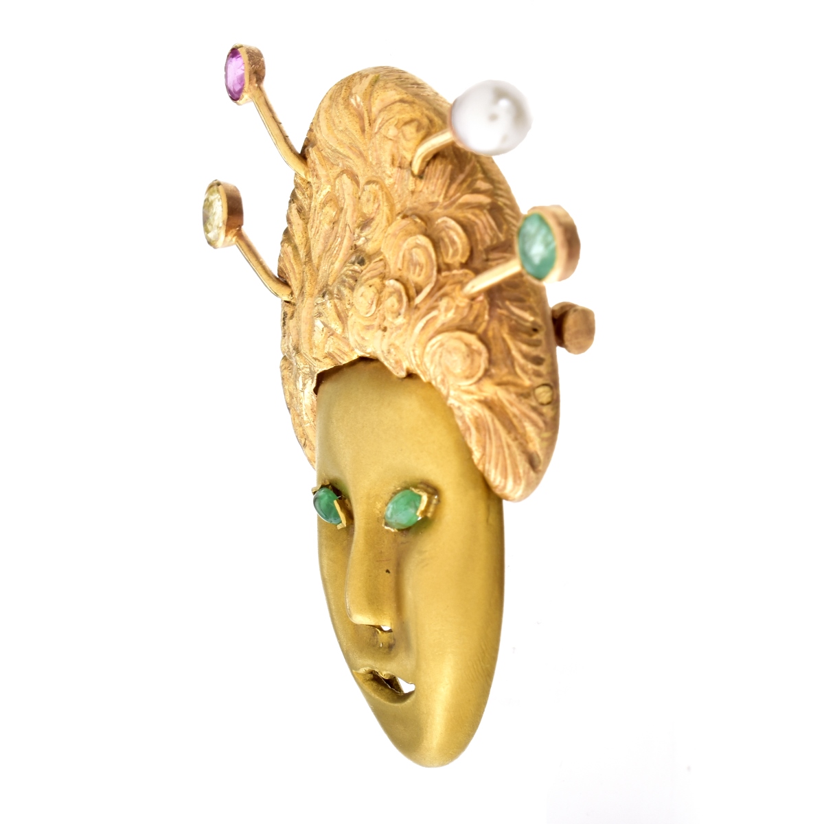 Vintage 14K Gold Mask Brooch