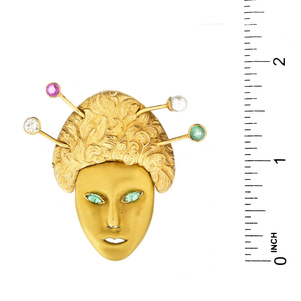 Vintage 14K Gold Mask Brooch