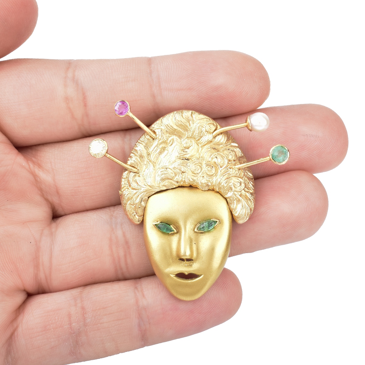 Vintage 14K Gold Mask Brooch