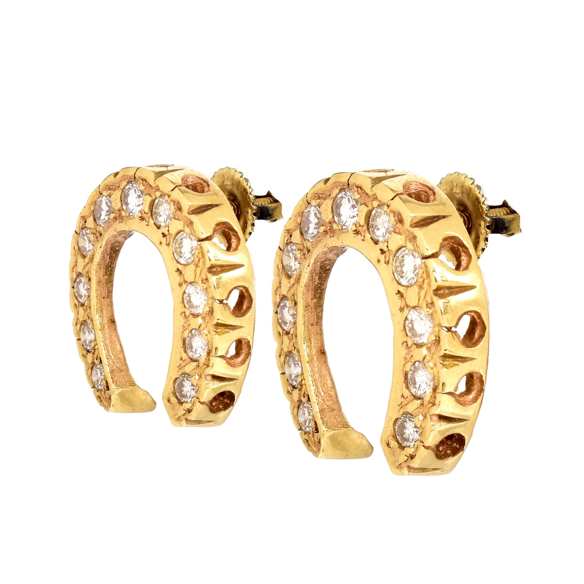 Diamond and 14K Gold Horseshoe Earrings