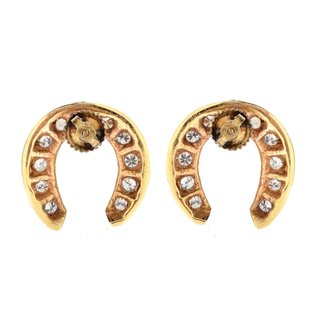 Diamond and 14K Gold Horseshoe Earrings
