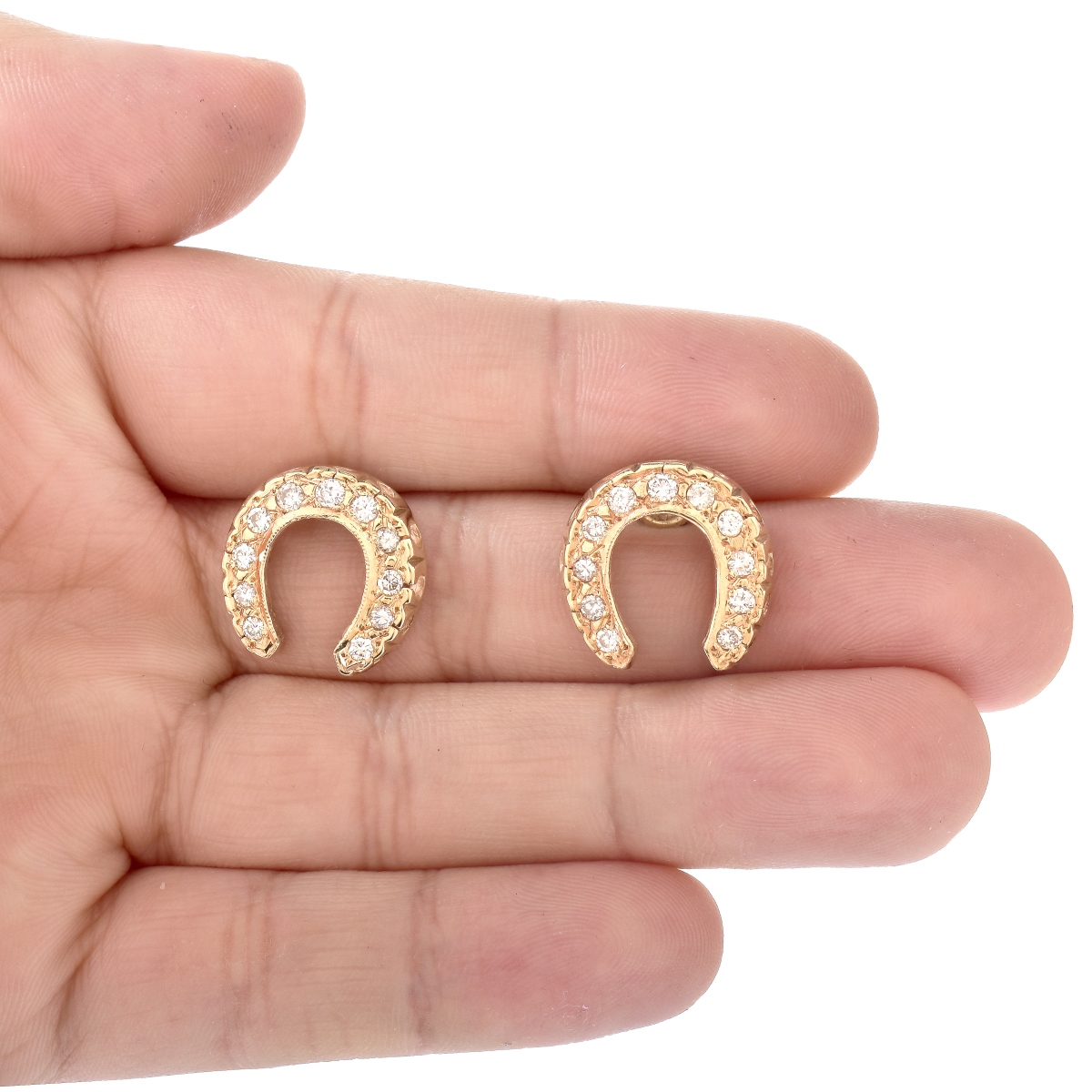 Diamond and 14K Gold Horseshoe Earrings