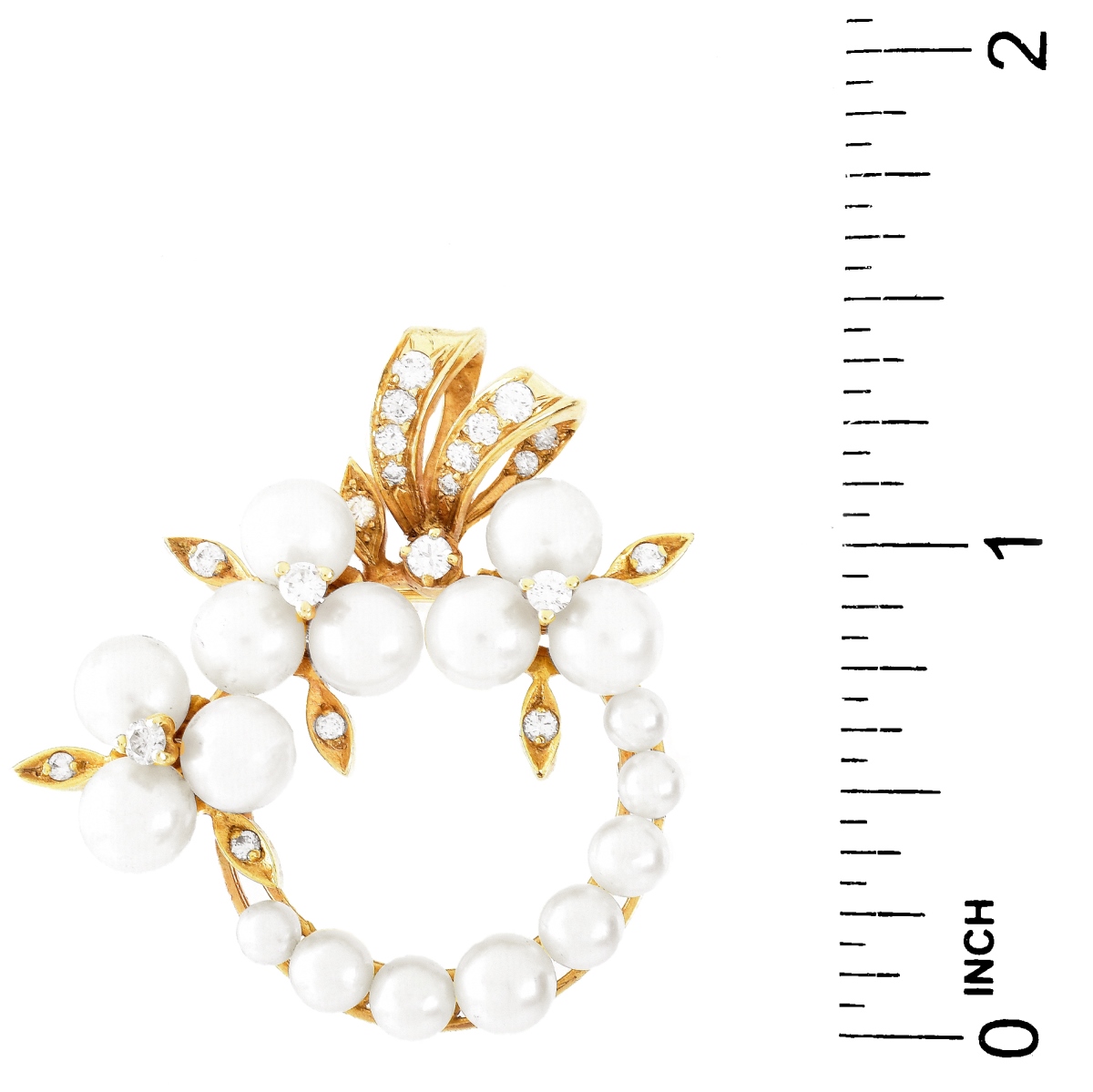 Vintage Diamond, Pearl and 14K Gold Brooch