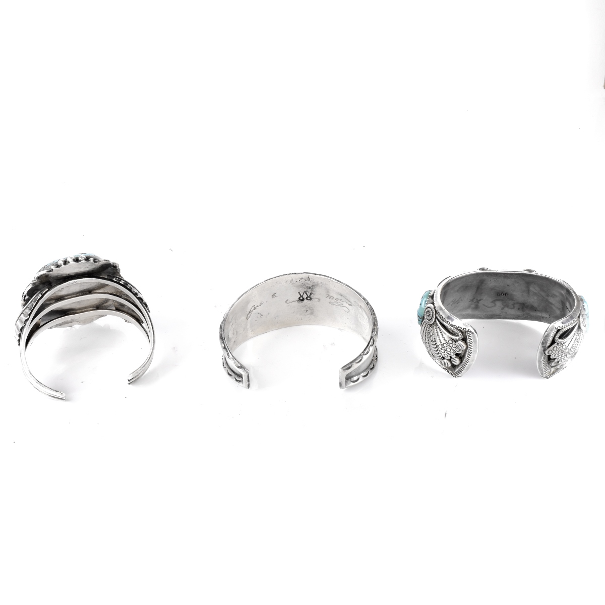 Three Silver and Turquoise Cuff Bracelets