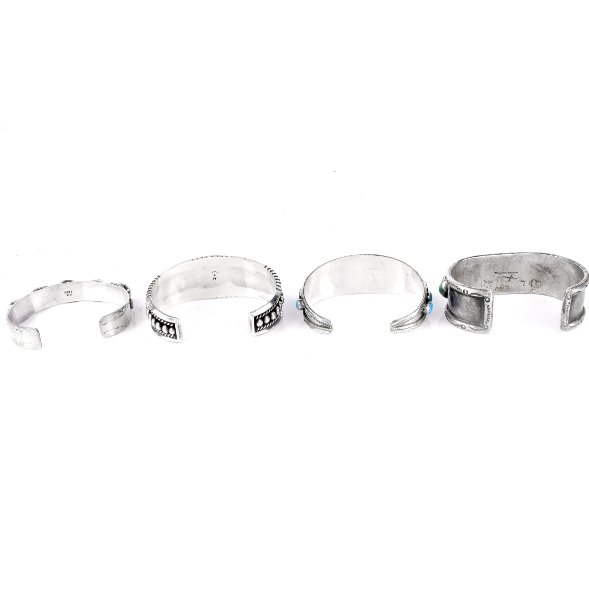 Four (4) Silver and Turquoise Cuff Bangles