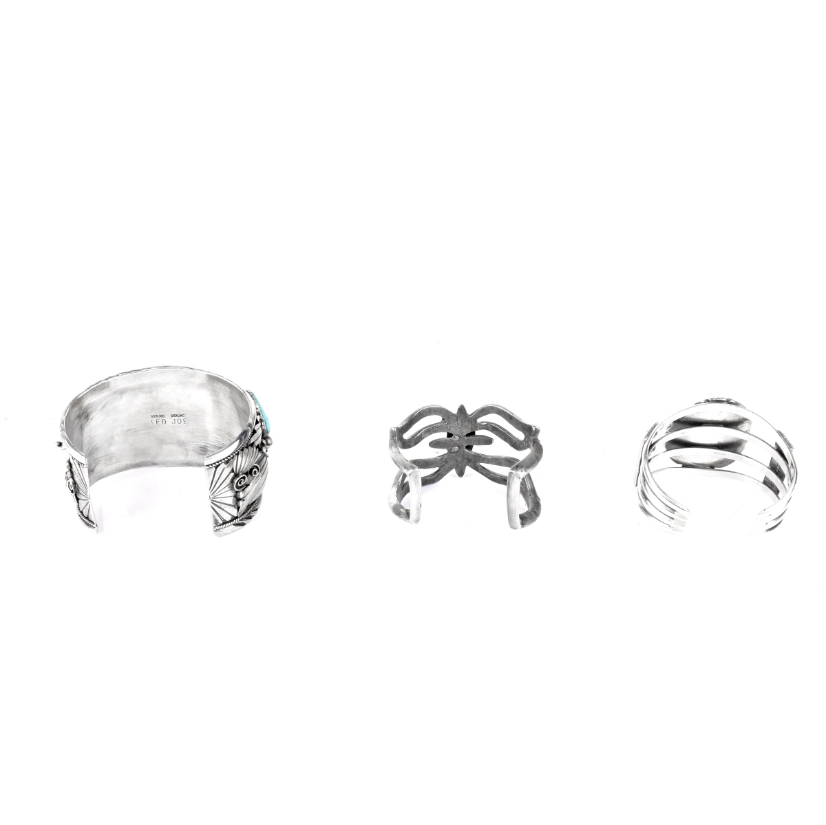 Three (3) Silver and Turquoise Cuff Bangles