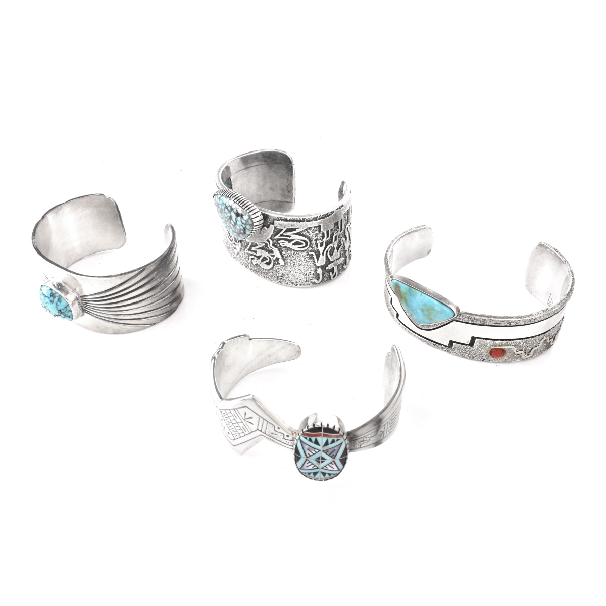Four (4) Silver and Turquoise Bracelets