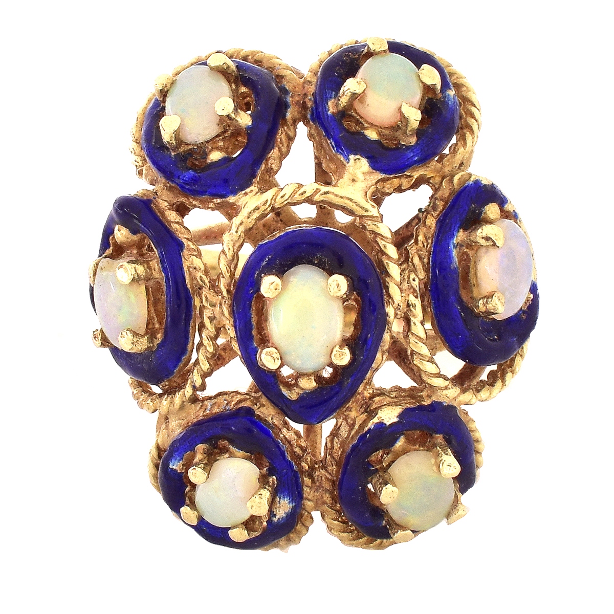 Antique Opal, Enamel and 14K Gold Ring
