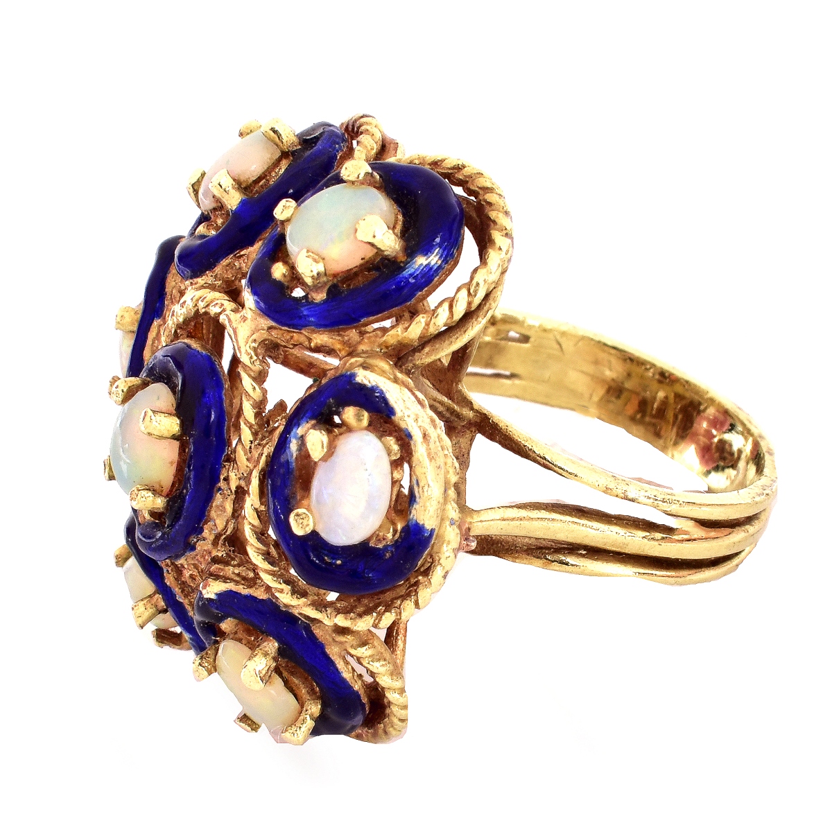 Antique Opal, Enamel and 14K Gold Ring