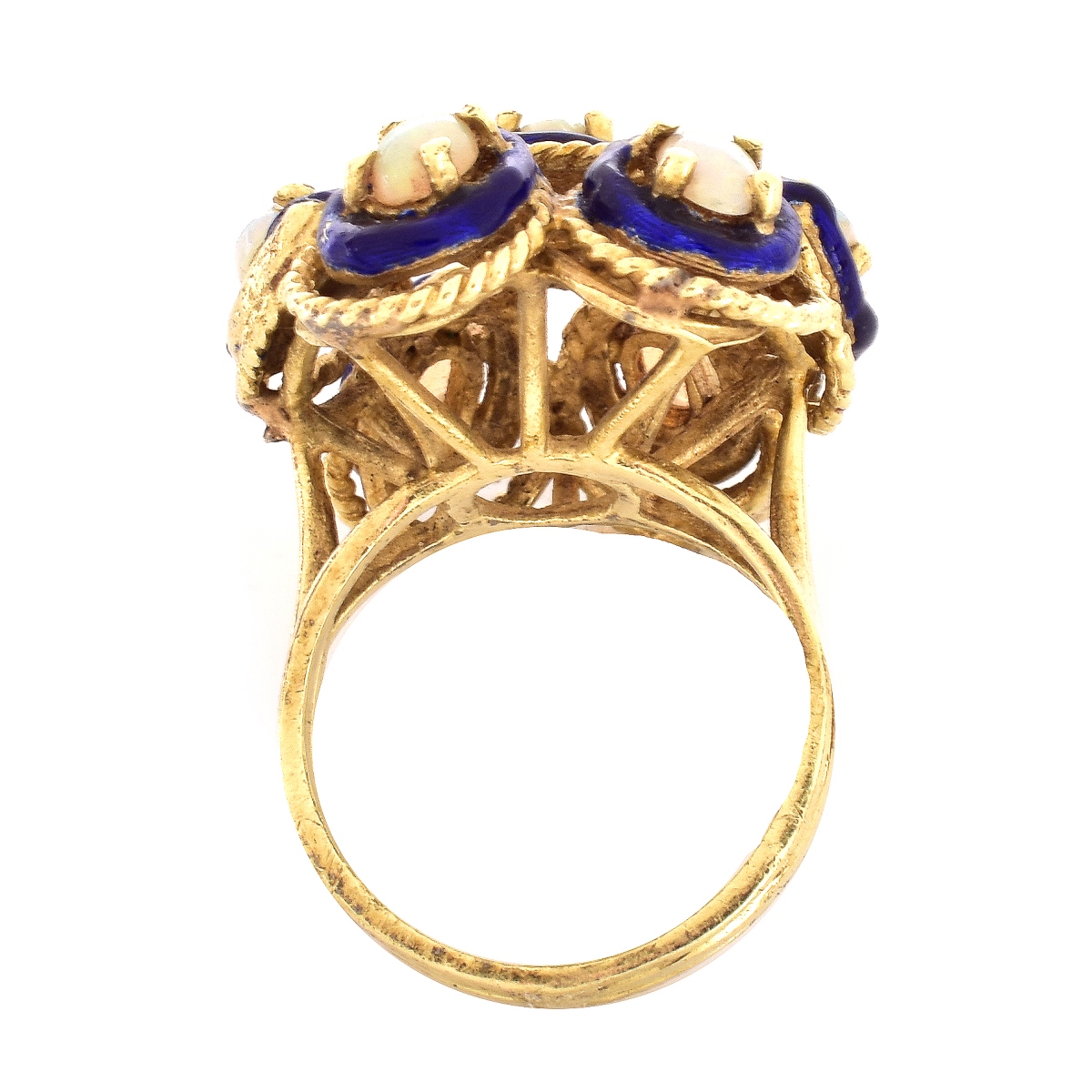 Antique Opal, Enamel and 14K Gold Ring