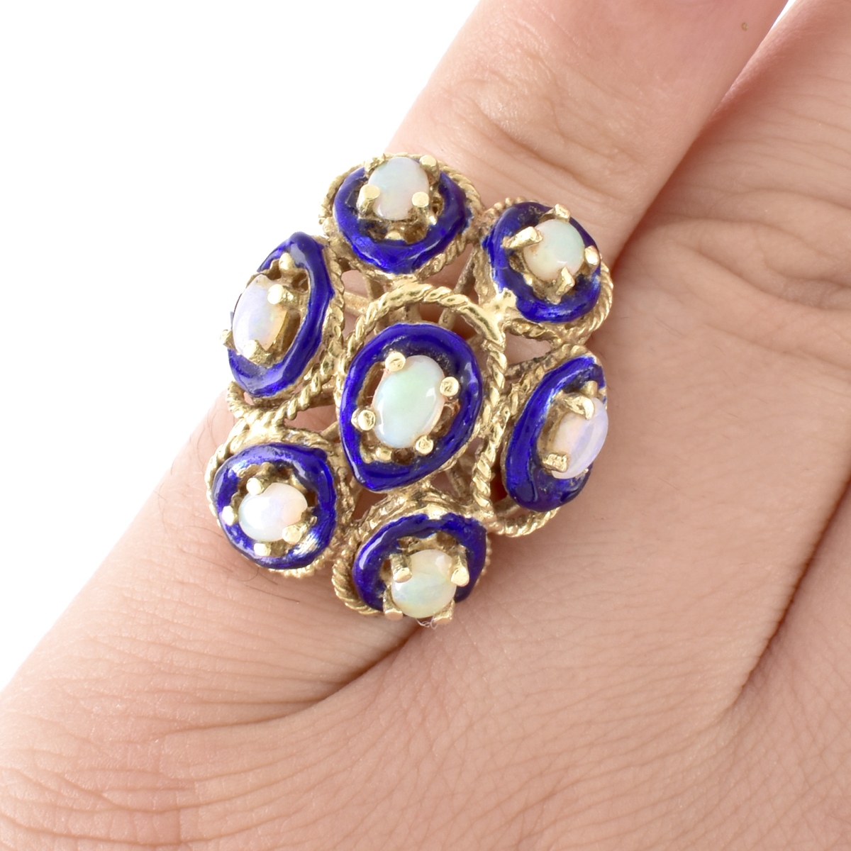 Antique Opal, Enamel and 14K Gold Ring