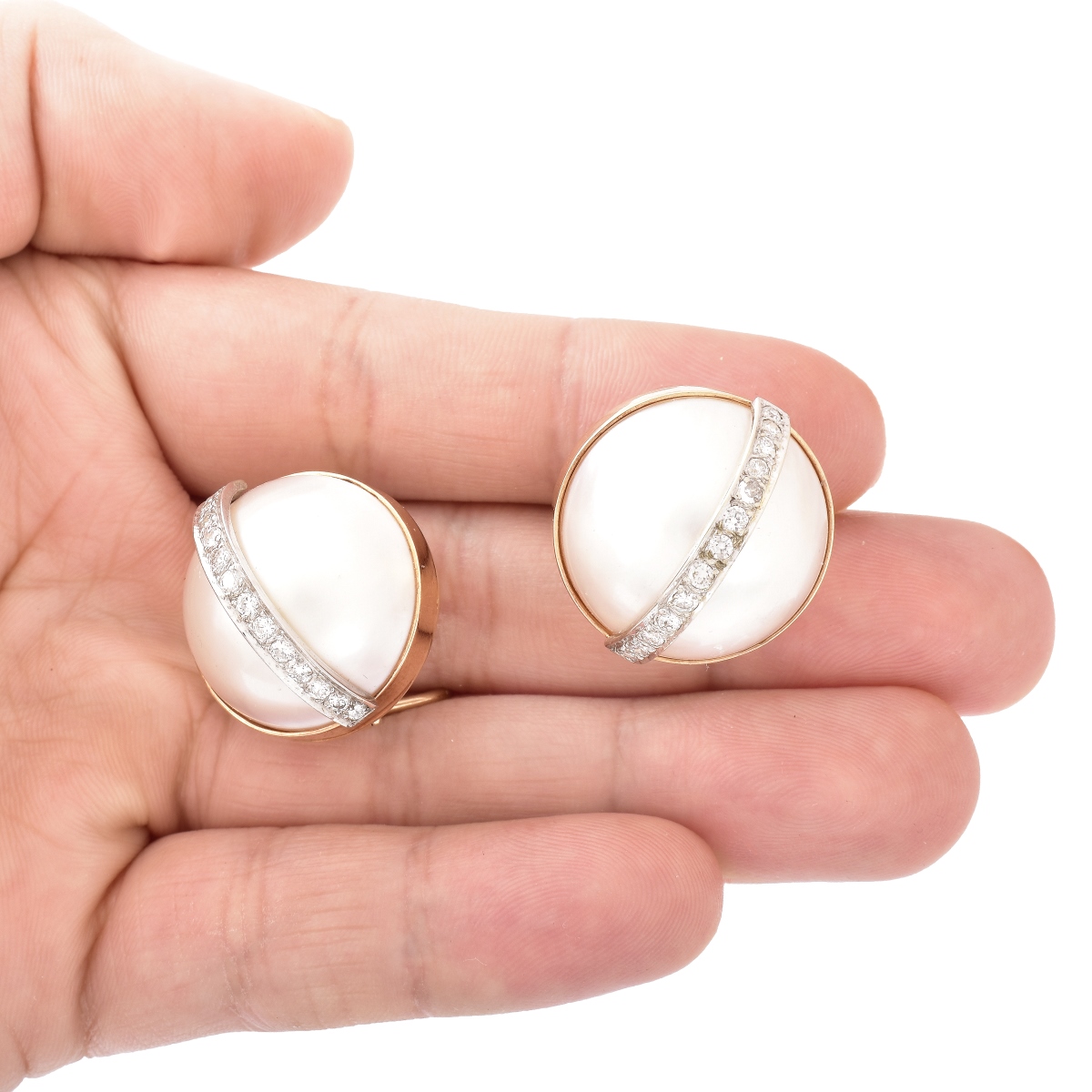 Mabe Pearl, Diamond and 14K Gold Earrings