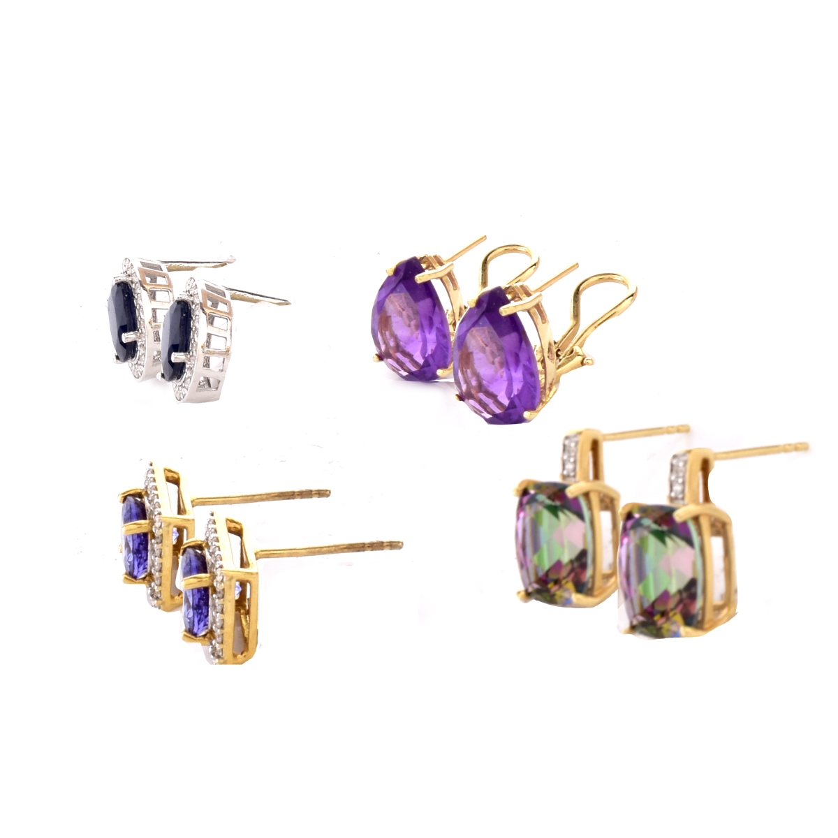 Four Pair Gemstone and Gold Earrings