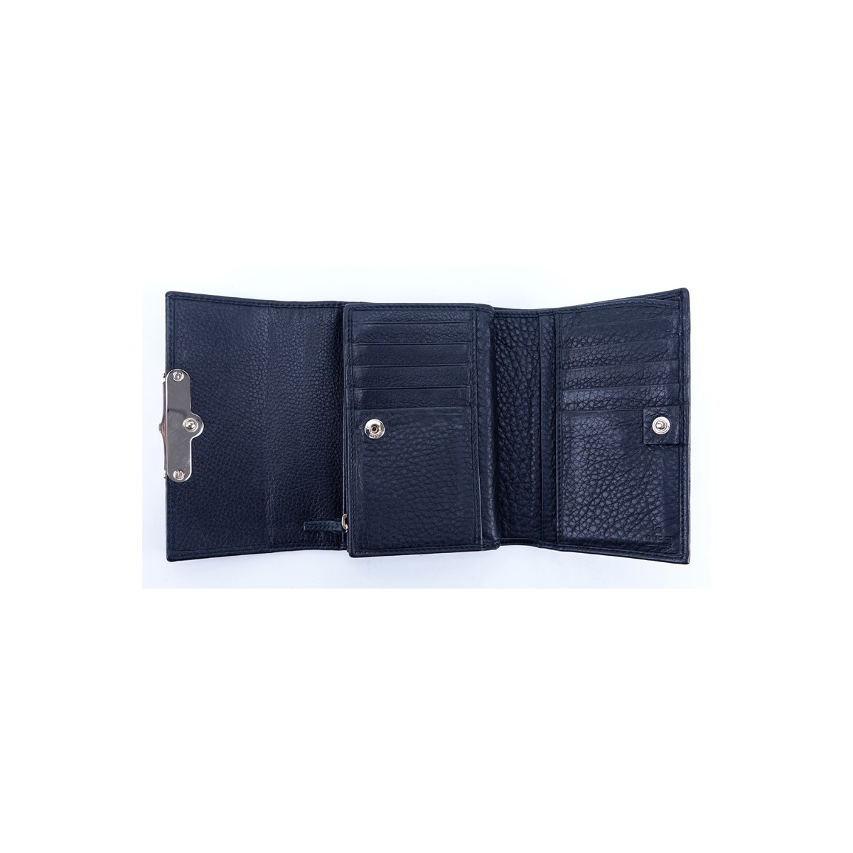Gucci Black Grained Leather Bamboo Trifold Wallet